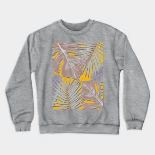 Monstera, Spider Palm, Tropical Leaves, Mustard Yellow and Grey Crewneck Sweatshirt